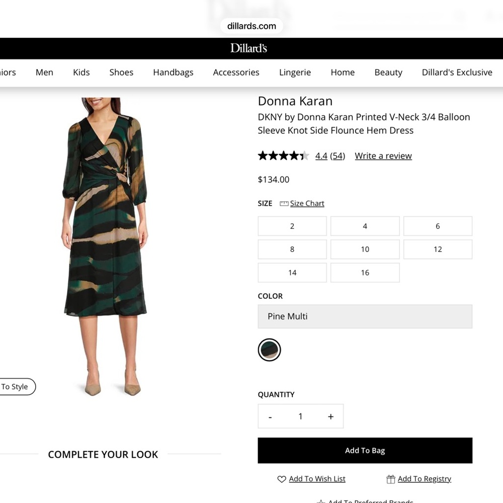 Donna Karan Green and Gold Print Dress